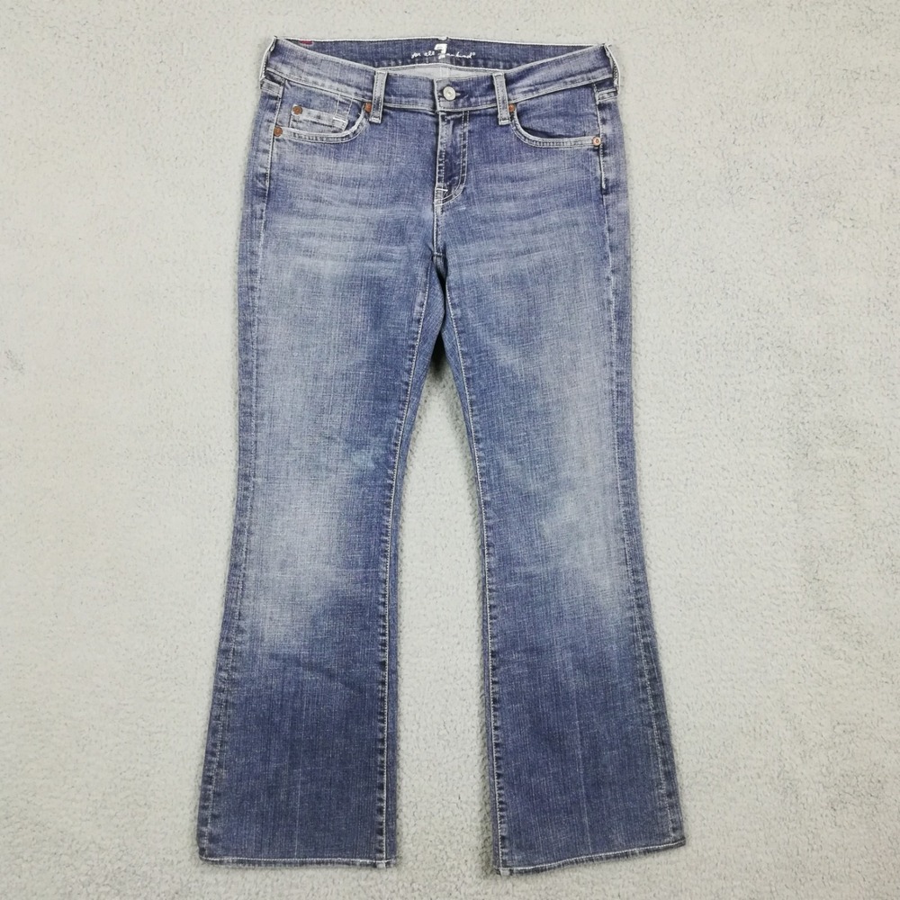 7 For All Mankind Womens Jeans Flare Boot Cut Blue Denim Low Rise Faded 28